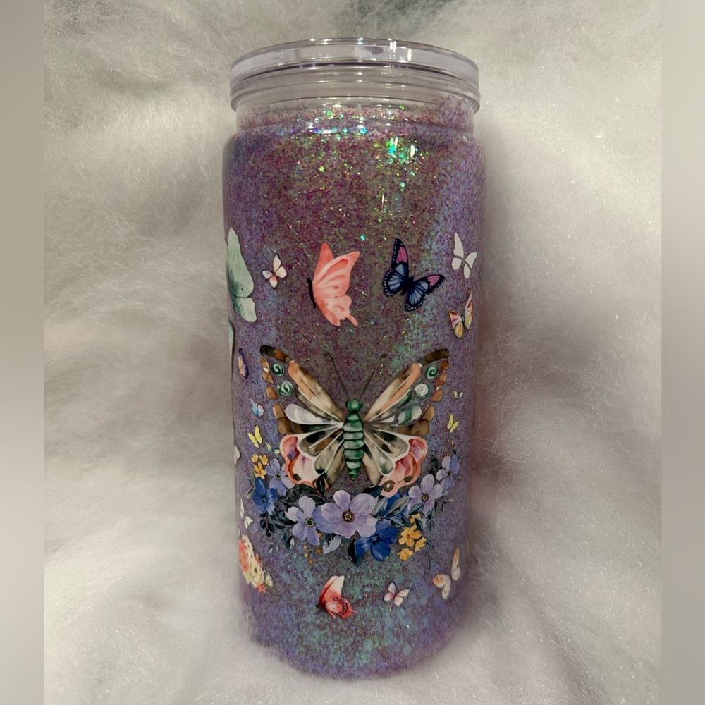 Glitter Butterfly Snowglobe Tumbler
